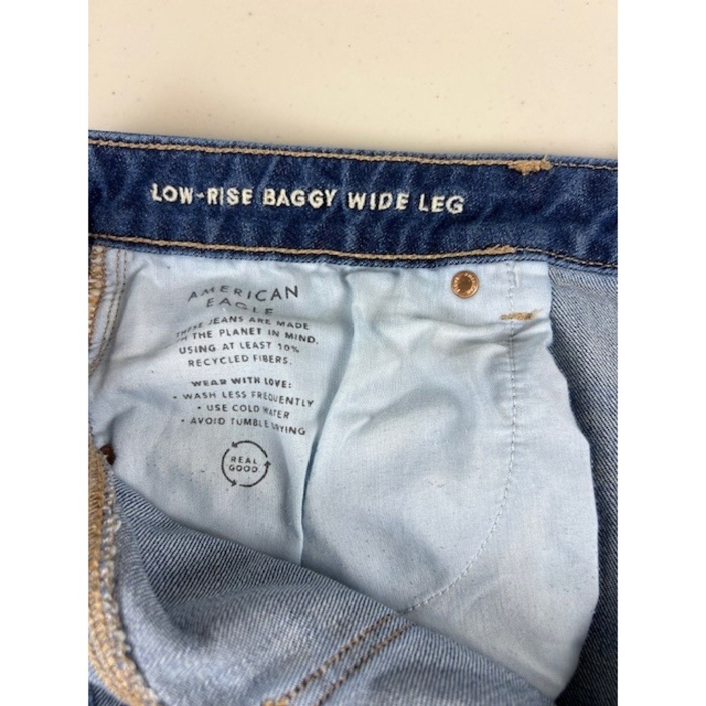 American Eagle Low-Rise Baggy Wide Leg Jeans Medium Wash Stretch 12 Long - Picture 8 of 14